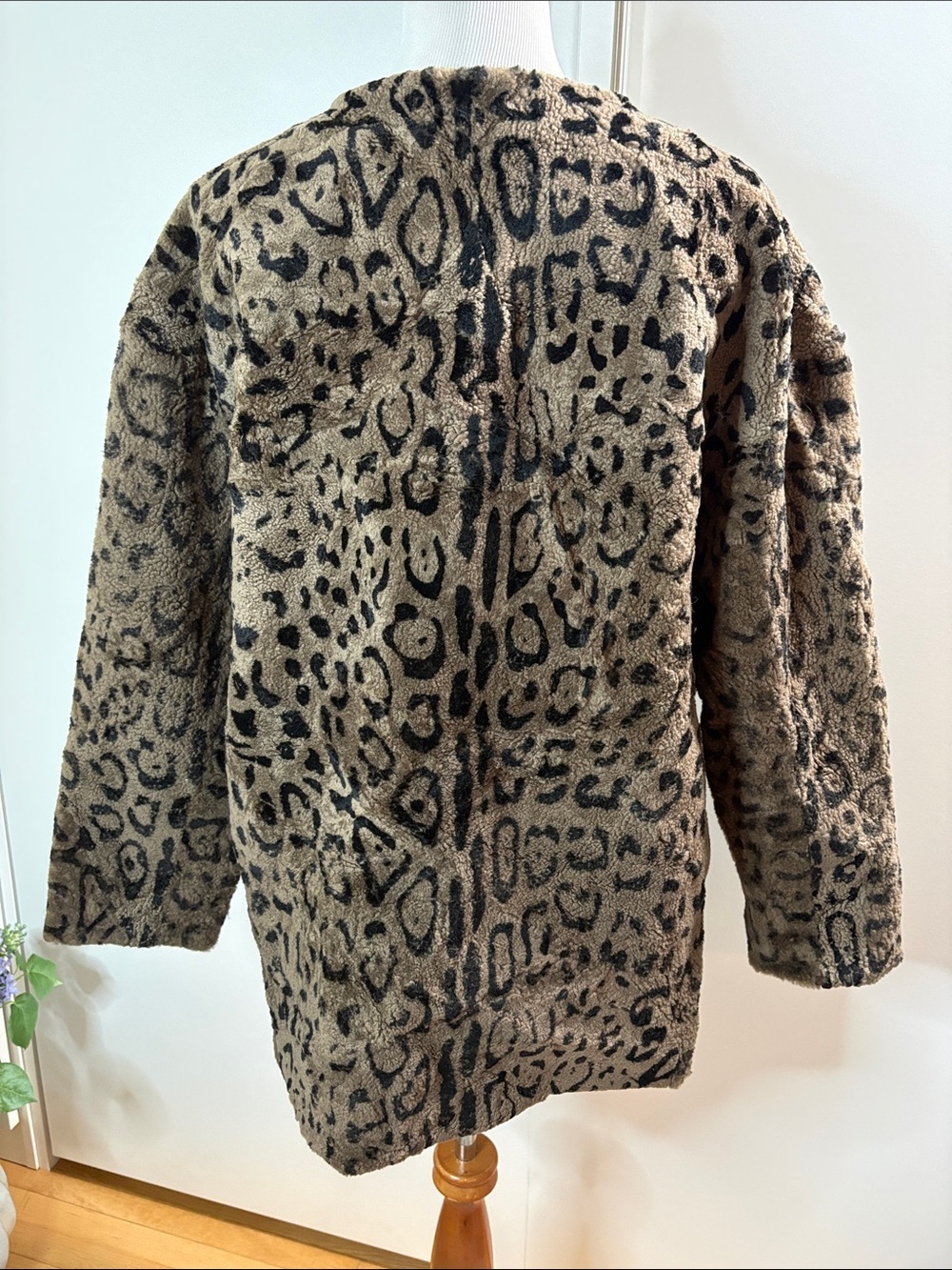Rebecca Minkoff Brown & Black Leopard Teddy Jacket Leather Trim Snap Closure M/L - Picture 7 of 10